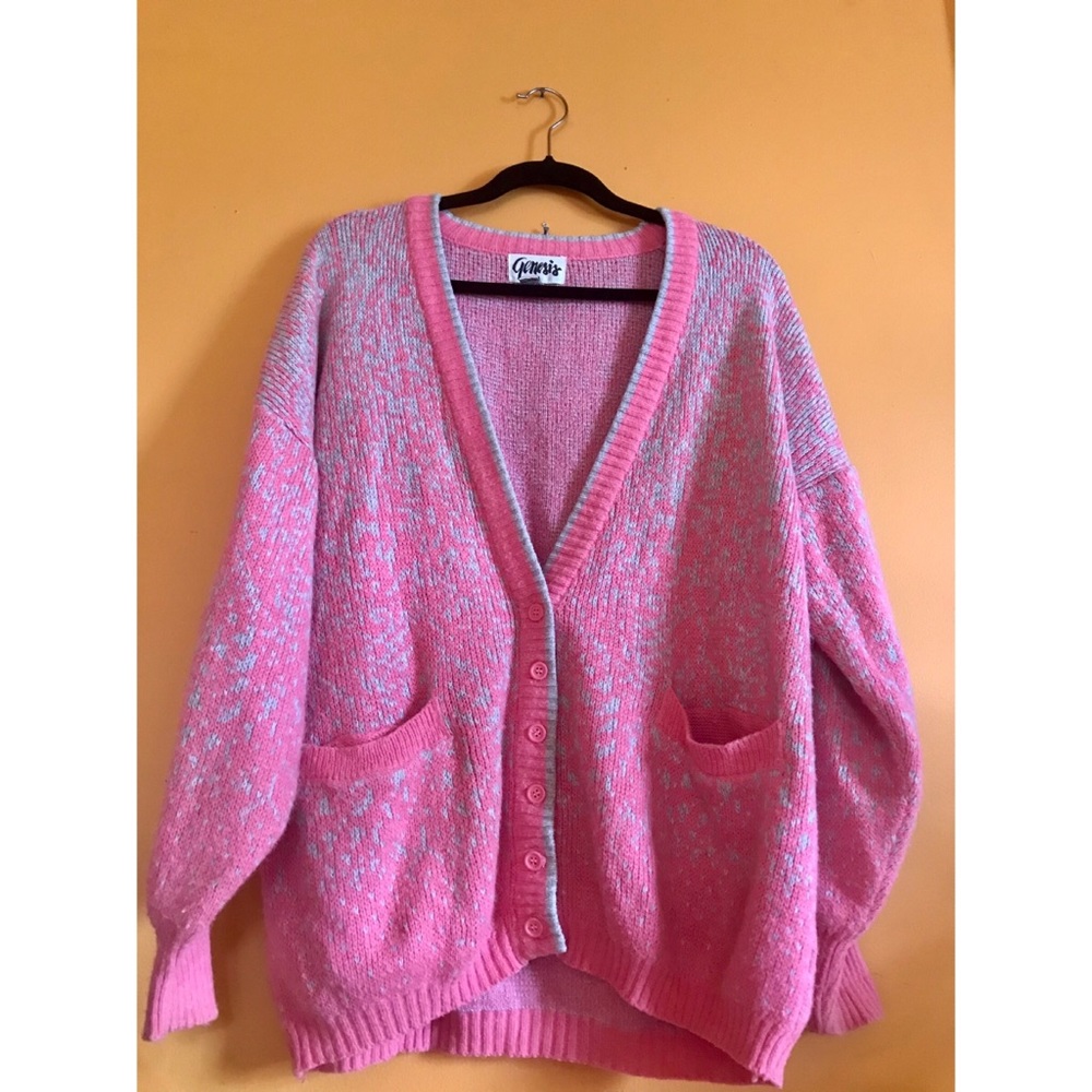 90s vintage pink and grey knit sweater/ cardigan
